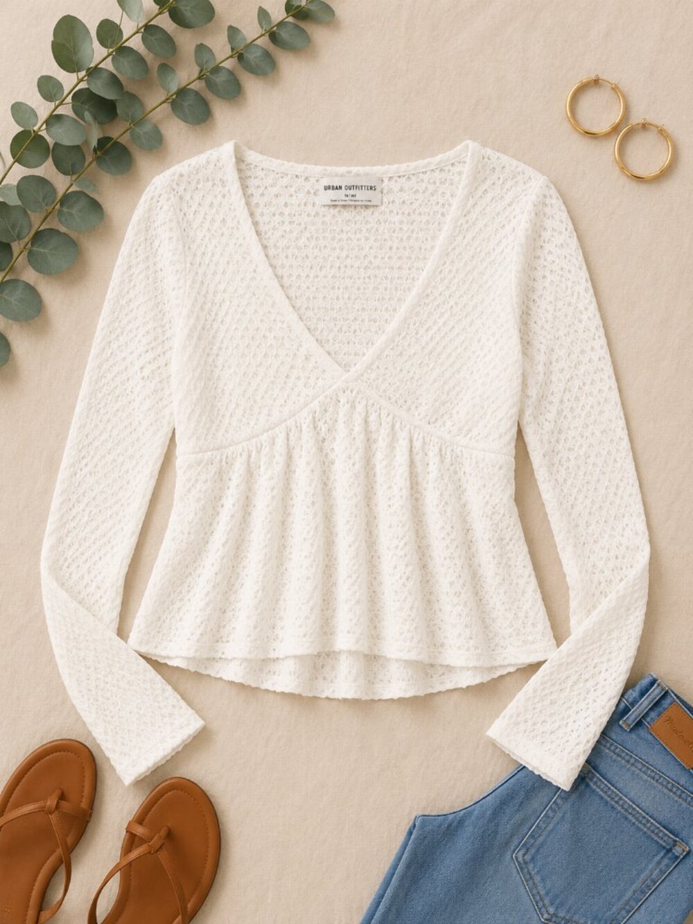 Urban Outfitters Textured Peplum Top | Women's Medium | Ivory